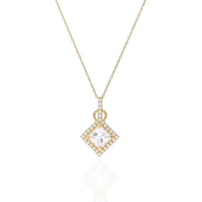 1.80CTW Princes-Cut CZ Halo Pendant In 14K Gold