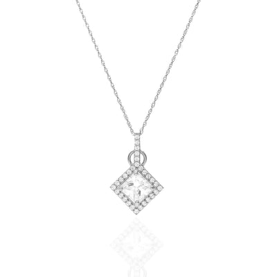1.80CTW Princes-Cut CZ Halo Pendant In 14K Gold