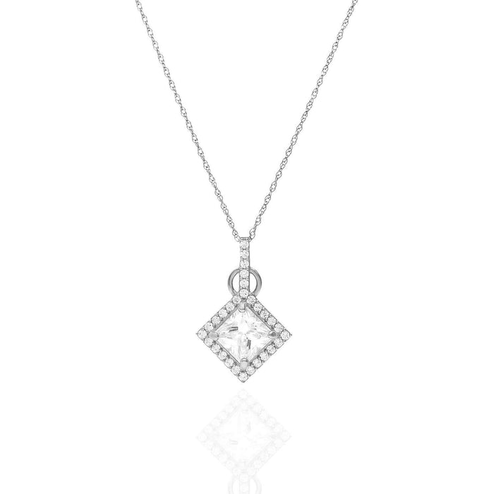 1.80CTW Princes-Cut CZ Halo Pendant In 14K Gold