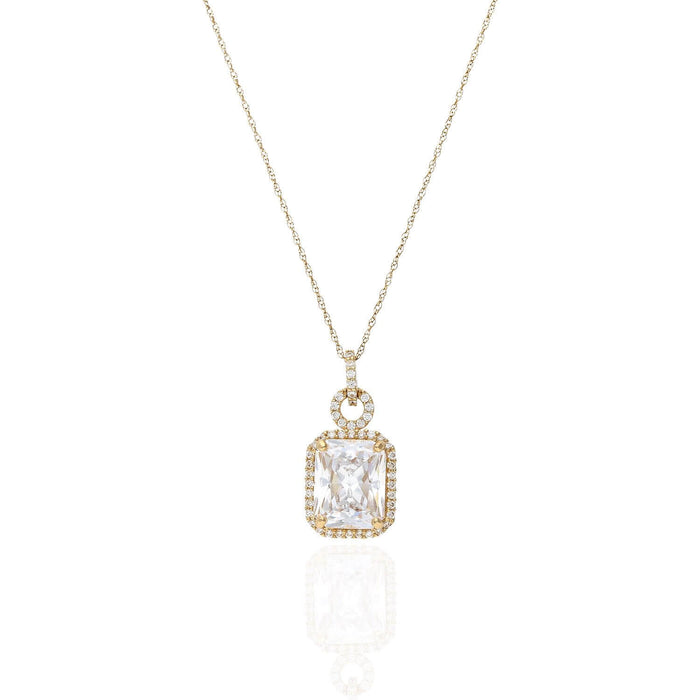 14K Gold 4.50CTW Emerald-Cut CZ Halo Pendant Chain Necklace 18"
