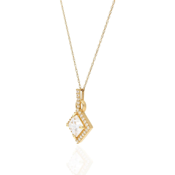 1.80CTW Princes-Cut CZ Halo Pendant In 14K Gold