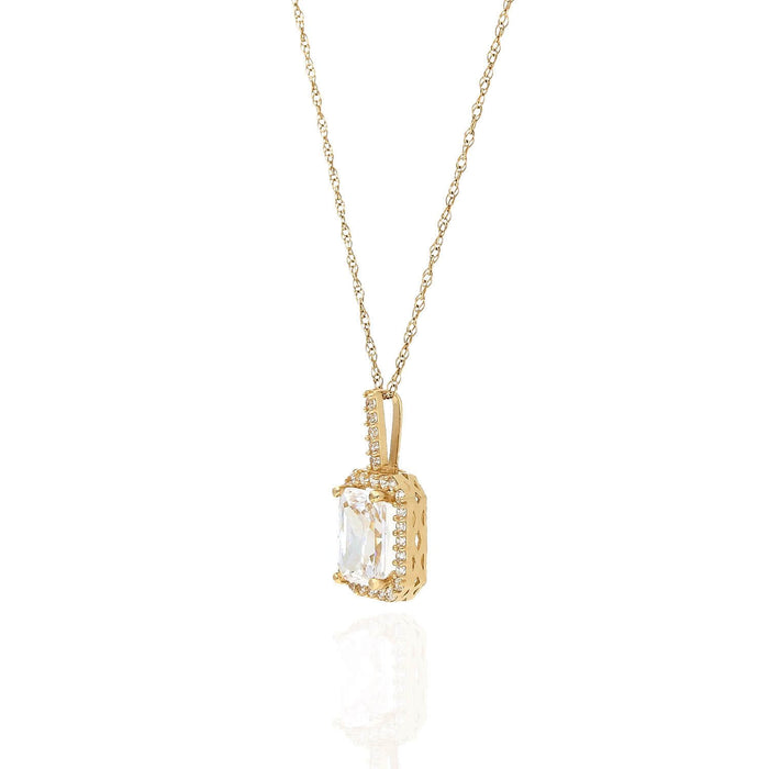 1.30CTW CZ 14K Gold Emerald-Cut Halo Pendant Necklace 18"