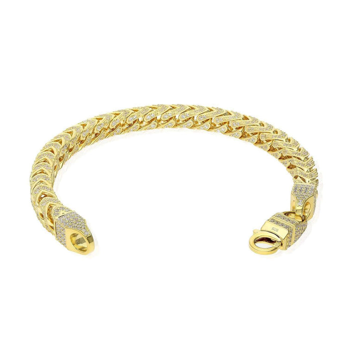 14K Gold Over Sterling Silver Pave Zirconia 7mm Franco Bracelet (Hollow) 8.5"-9"