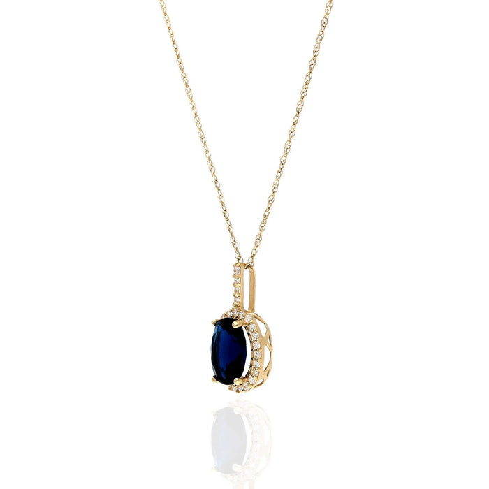 1.25Ct CZ Blue Sapphire Halo Pendant 14K Yellow White Gold 18"