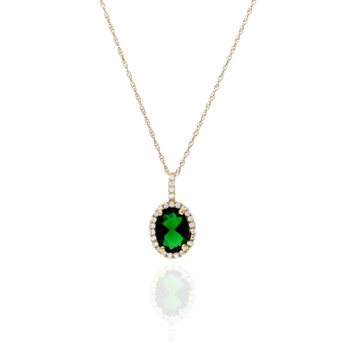 14K Gold 1.25CTW Simulated Emerald And Diamond Halo Oval Pendant