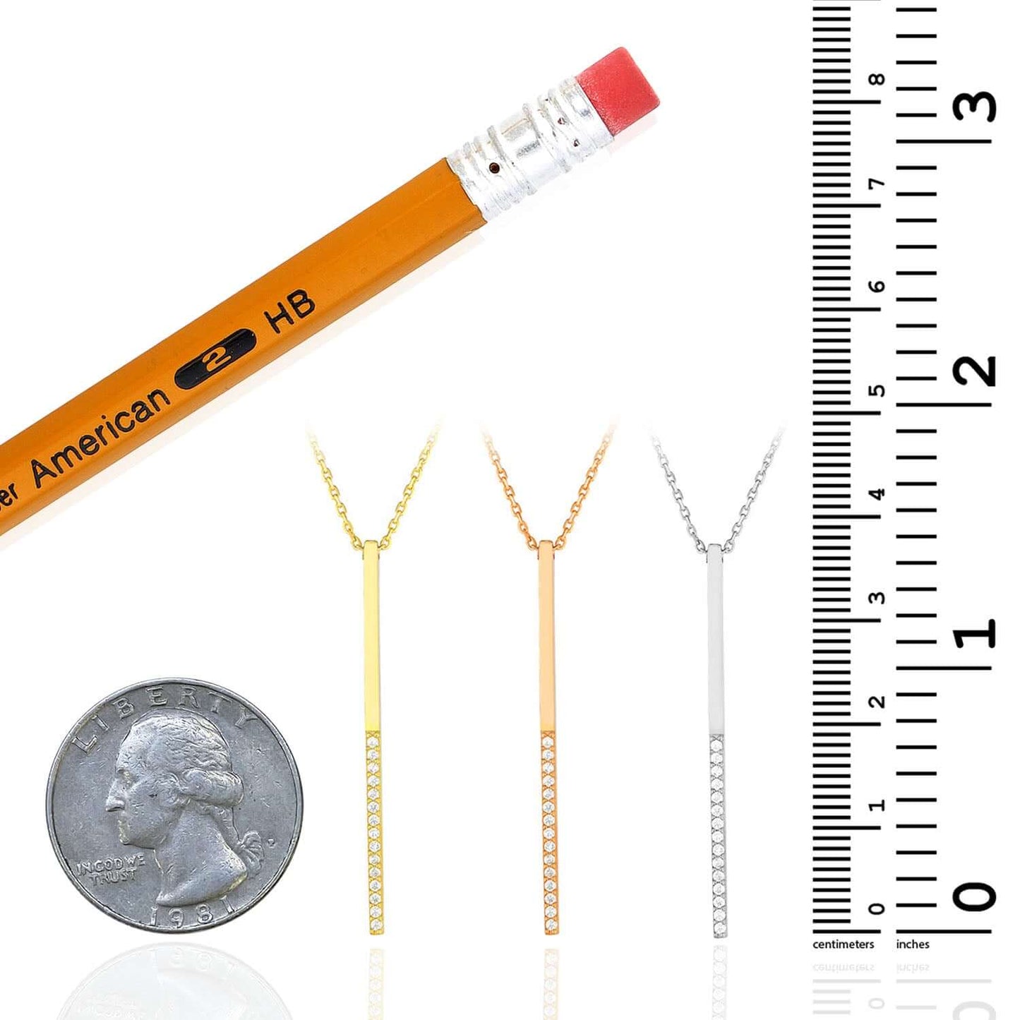 Yellow White Rose Gold Over Sterling Silver CZ Bar Lariat Necklace (Solid Links) 16" - 18" - WJD Exclusives