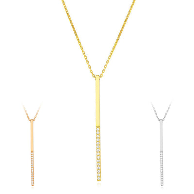 Yellow White Rose Gold Over Sterling Silver CZ Bar Lariat Necklace (Solid Links) 16" - 18" - WJD Exclusives