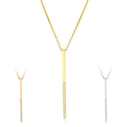 Yellow White Rose Gold Over Sterling Silver CZ Bar Lariat Necklace (Solid Links) 16" - 18" - WJD Exclusives