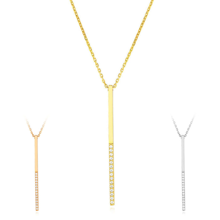 Yellow White Rose Gold Over Sterling Silver CZ Bar Lariat Necklace (Solid Links) 16" - 18" - WJD Exclusives