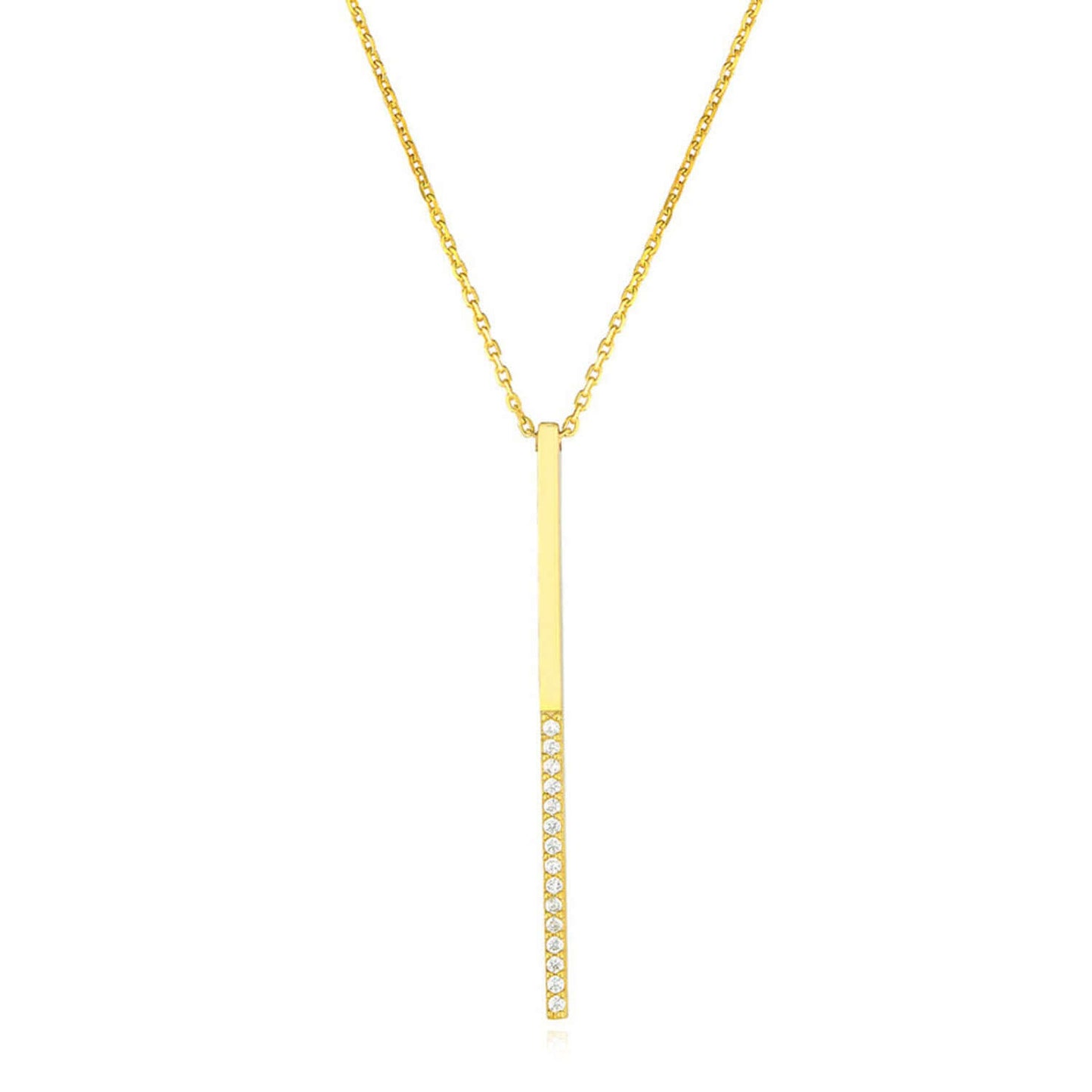 Yellow White Rose Gold Over Sterling Silver CZ Bar Lariat Necklace (Solid Links) 16" - 18" - WJD Exclusives