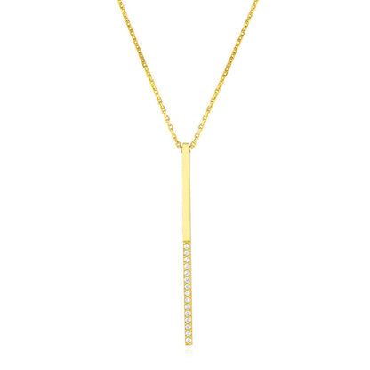 Yellow White Rose Gold Over Sterling Silver CZ Bar Lariat Necklace (Solid Links) 16" - 18" - WJD Exclusives