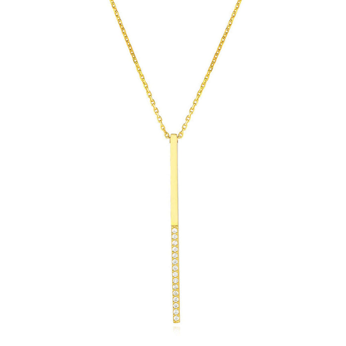 Yellow White Rose Gold Over Sterling Silver CZ Bar Lariat Necklace (Solid Links) 16" - 18" - WJD Exclusives