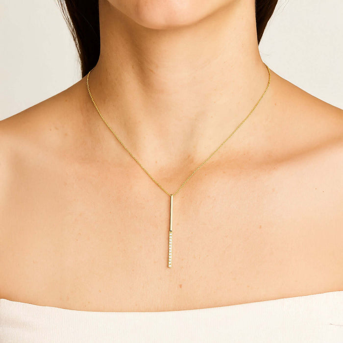 Yellow White Rose Gold Over Sterling Silver CZ Bar Lariat Necklace (Solid Links) 16" - 18" - WJD Exclusives