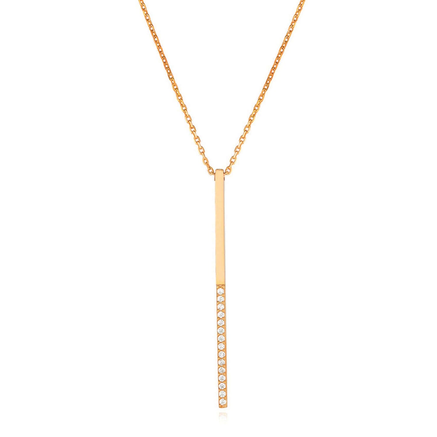 Yellow White Rose Gold Over Sterling Silver CZ Bar Lariat Necklace (Solid Links) 16" - 18" - WJD Exclusives