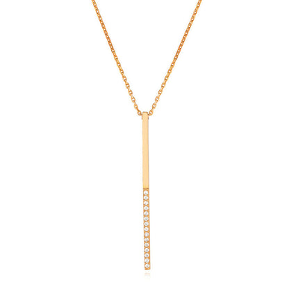 Yellow White Rose Gold Over Sterling Silver CZ Bar Lariat Necklace (Solid Links) 16" - 18" - WJD Exclusives