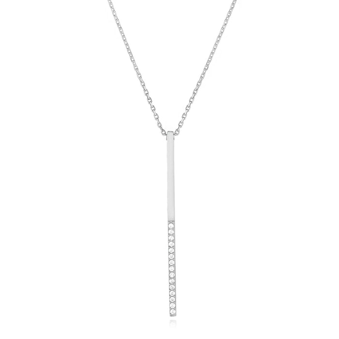 Yellow White Rose Gold Over Sterling Silver CZ Bar Lariat Necklace (Solid Links) 16" - 18" - WJD Exclusives