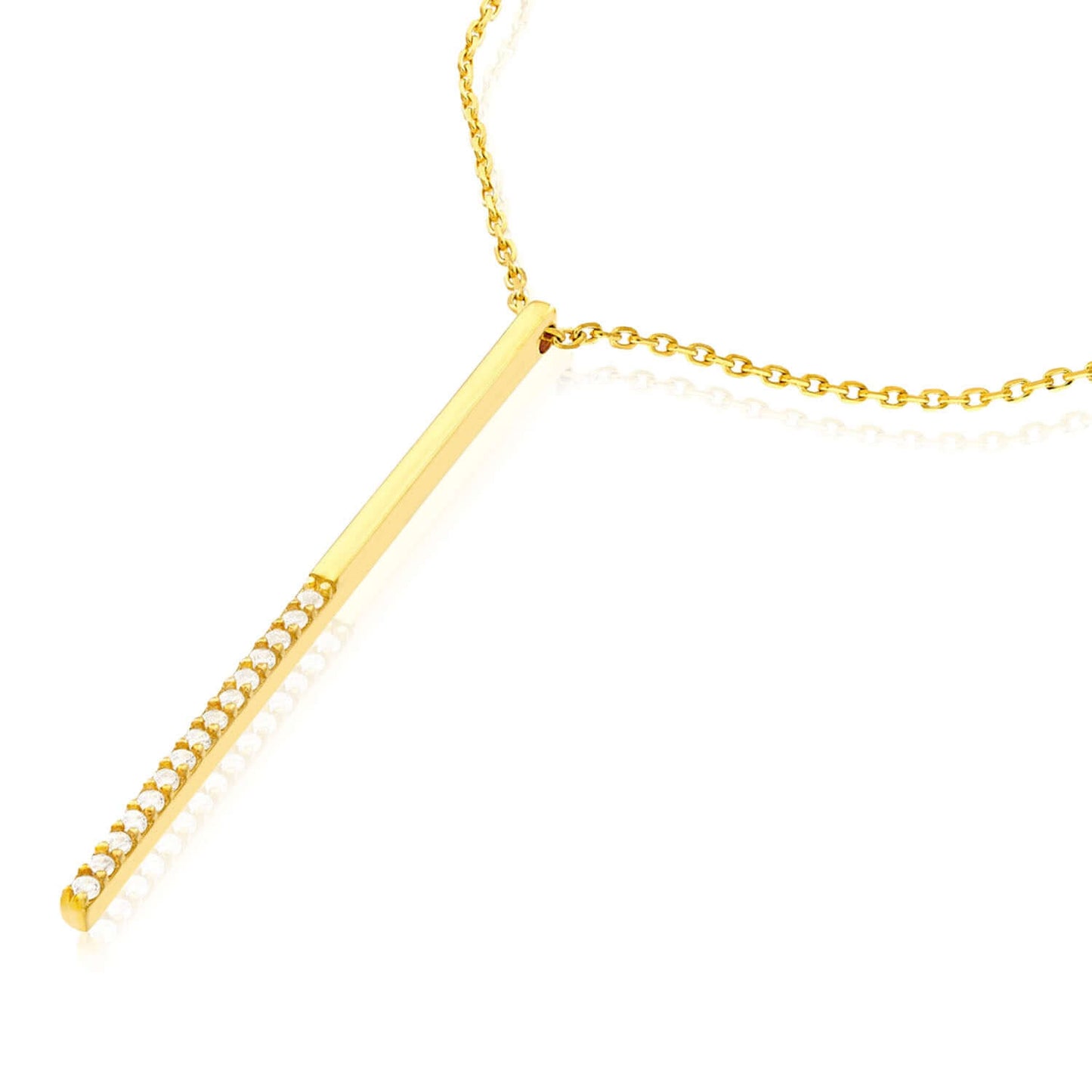 Yellow White Rose Gold Over Sterling Silver CZ Bar Lariat Necklace (Solid Links) 16" - 18" - WJD Exclusives