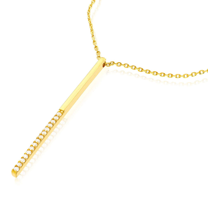 Yellow White Rose Gold Over Sterling Silver CZ Bar Lariat Necklace (Solid Links) 16" - 18" - WJD Exclusives