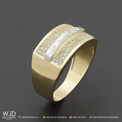 14K Yellow Gold 0.60Ct Created Diamond Signet Ring Size 8-12