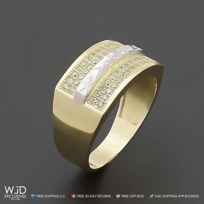 14K Yellow Gold 0.60Ct Created Diamond Signet Ring Size 8-12