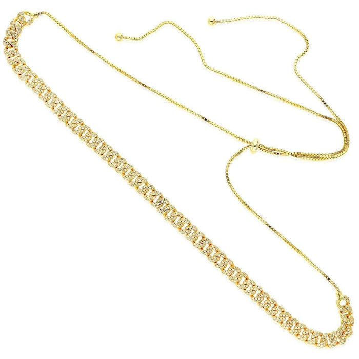 Gold Over Silver 6.5mm CZ Miami Necklace (Solid Links) 14"-22" Adjustable
