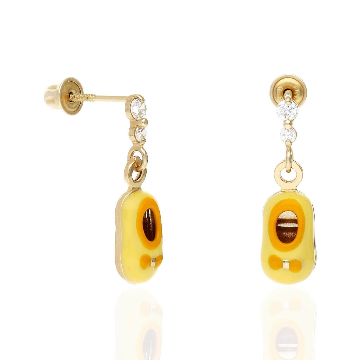 Kids 14K Gold CZ Enameled Baby Bootie Stud Earrings