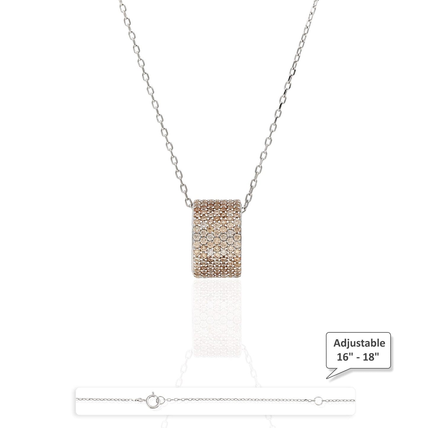925 Silver Aquamarine Citrine Onyx Pave Rondelle Pendant Necklace 16"-18"