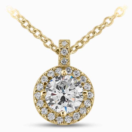 1.10CTW Real Diamond & Moissanite 14K Real Gold Round Halo Pendant 0.5"