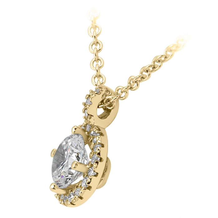1.10CTW Natural Diamond & Moissanite 14K Gold Round Halo Pendant 0.5"