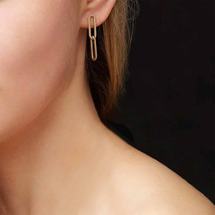 14K White Gold Rose Oval Paperclip Push Back Earrings