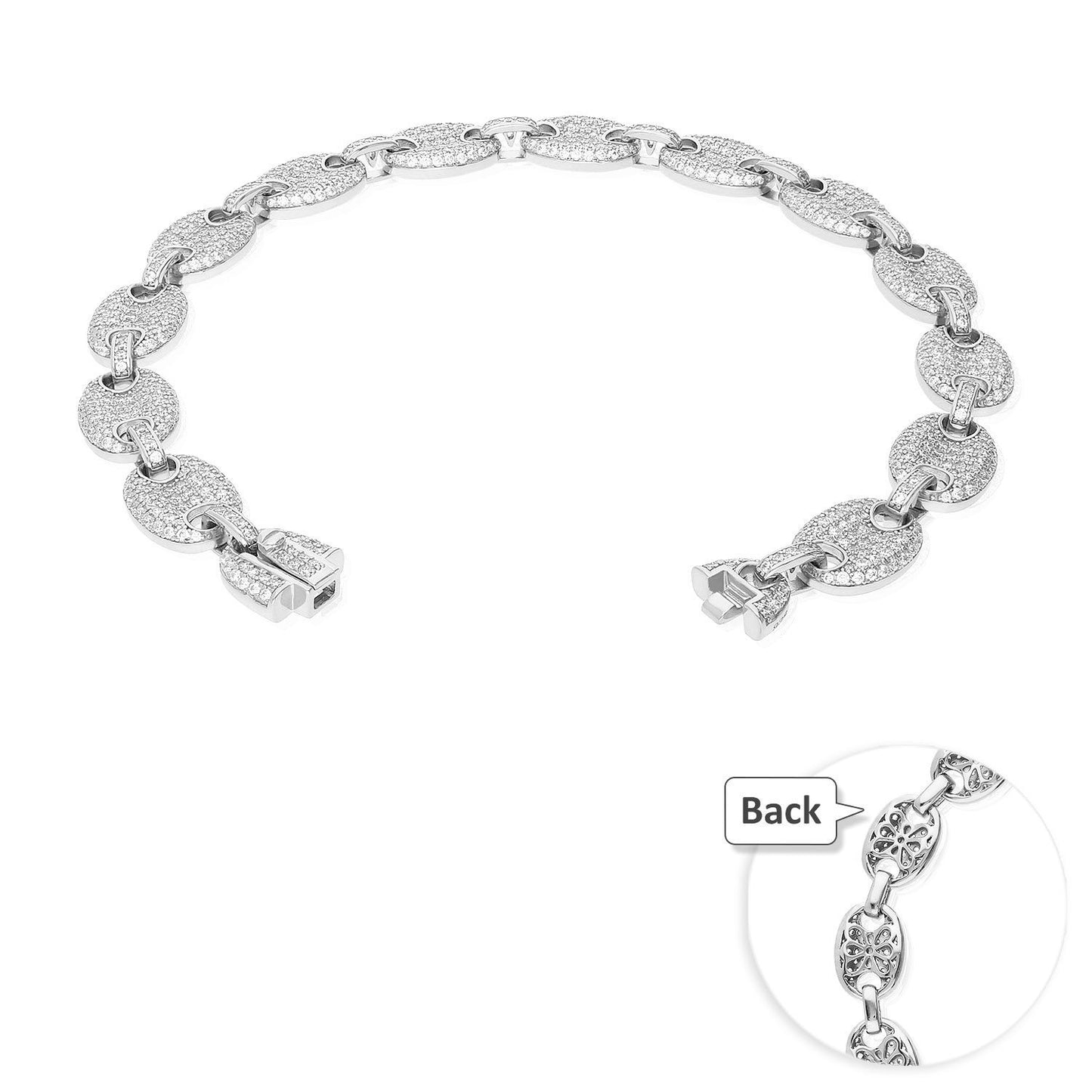 Gold Over Silver CZ 10mm Puffed Mariner Anchor Bracelet 8"-9"