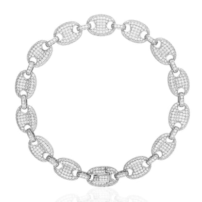 Gold Over Silver CZ 10mm Puffed Mariner Anchor Bracelet 8"-9"