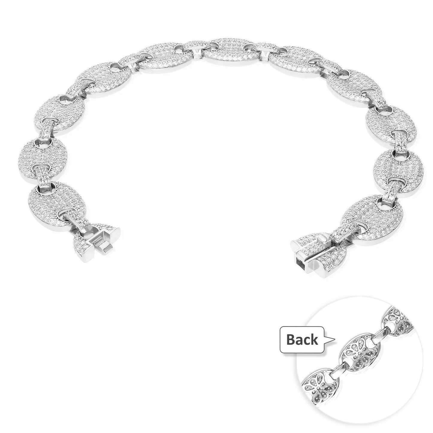 Gold Over 925 Silver Pave Zirconia 12mm Puffed Mariner Anchor  Bracelet