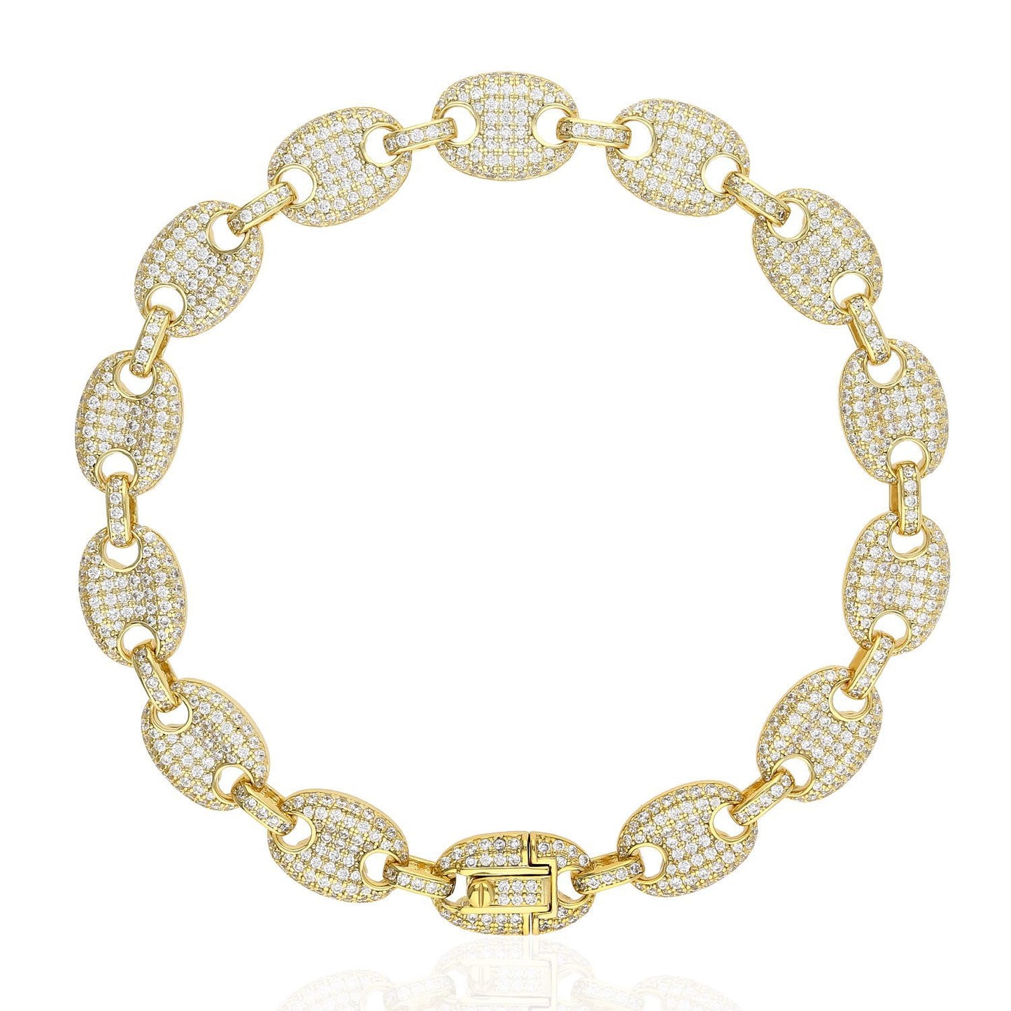 Gold Over Silver CZ 10mm Puffed Mariner Anchor Bracelet 8"-9"