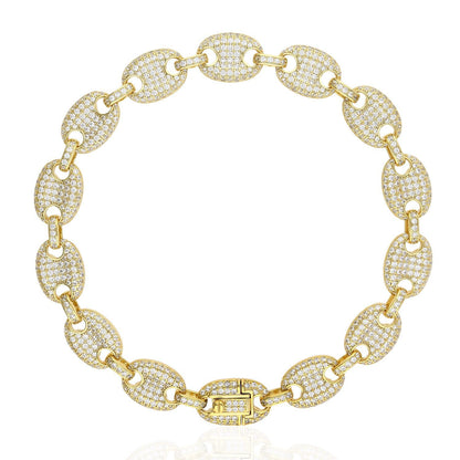 Gold Over Silver CZ 10mm Puffed Mariner Anchor Bracelet 8"-9"