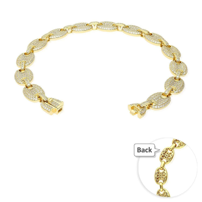 Gold Over Silver CZ 10mm Puffed Mariner Anchor Bracelet (Hollow) 8"-9"