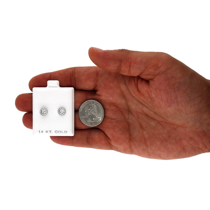 14K White Gold Diamond-Cut Gemstone Round Halo 7mm Screw Back Stud Earrings