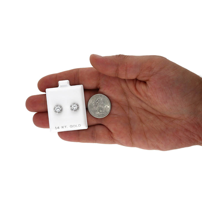 14K White Gold Round And Marquise Gem Birthstone Halo Stud Earrings