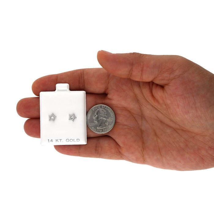 14K White Gold Diamond-Cut Color Gemstone Little Star Screw Back Stud Earrings