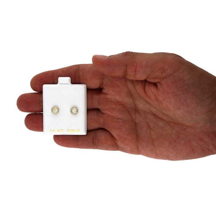 14K Yellow Gold Diamond-Cut Gemstone Round Halo 7mm Screw Back Stud Earrings