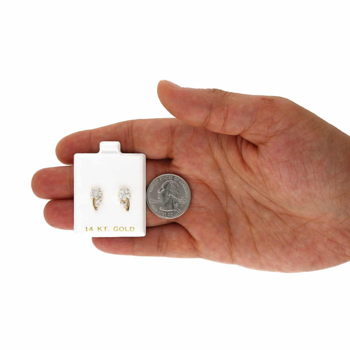 14K Yellow Gold Birthstone Flower Plant Screw Back Stud Earrings