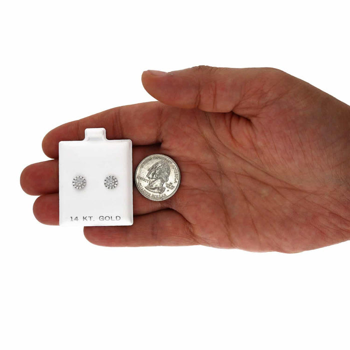 14K Gold CZ Gemstone Halo Round Cluster Screw Back Stud Earrings