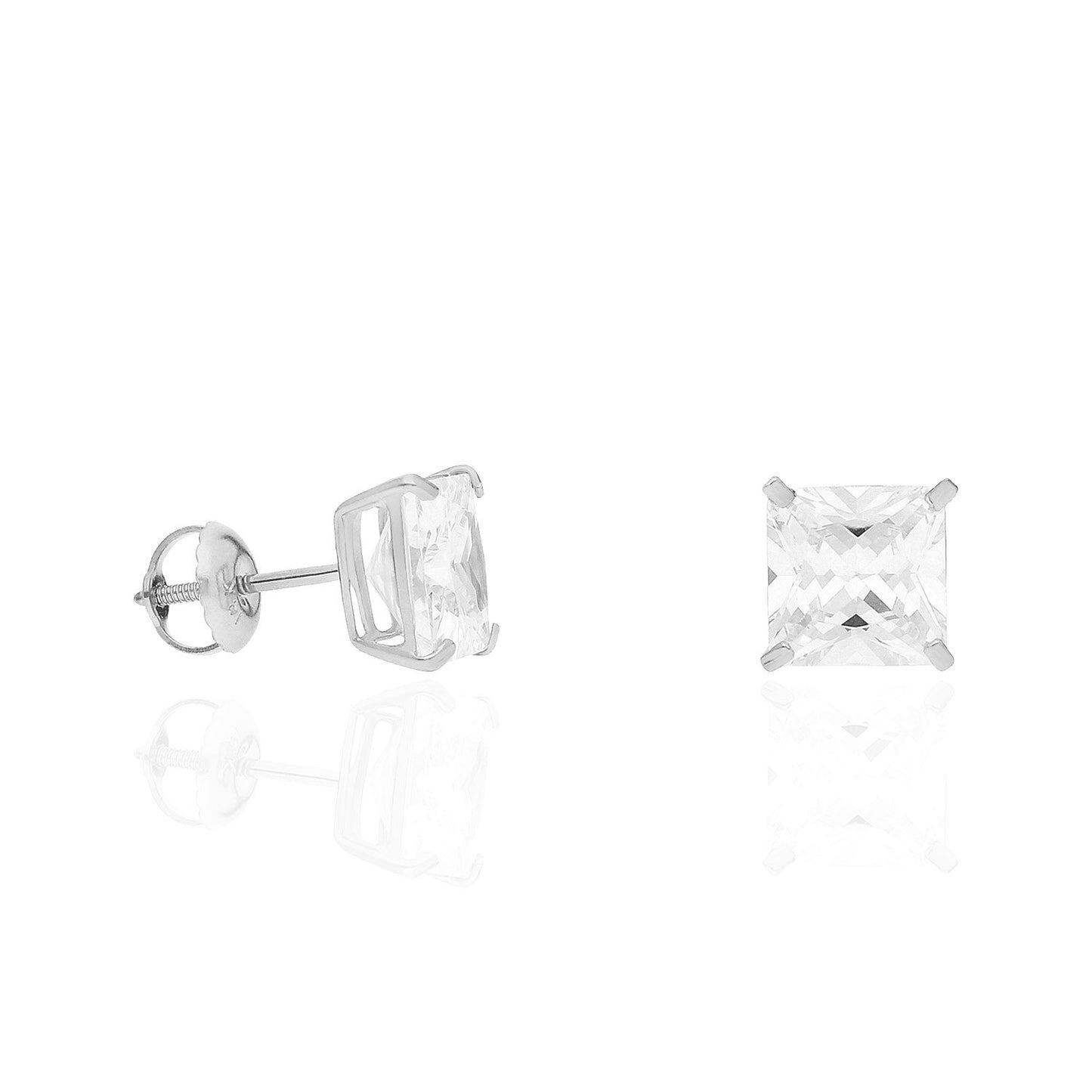 4Ct. T.W Princess Cut Birthstone 14K White Gold Screw Back Stud Earrings