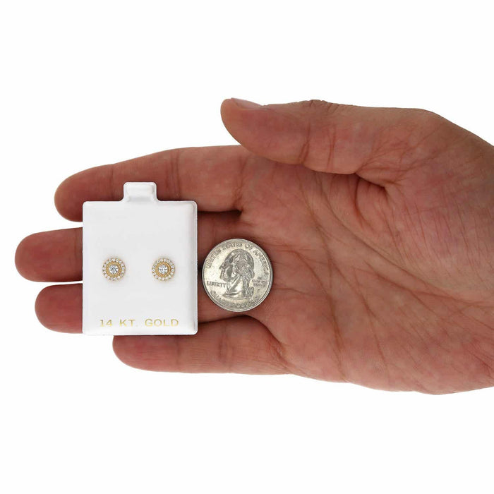 14K Yellow Gold Color Gemstone Round Halo Fancy Birthstone Screw Stud Earrings