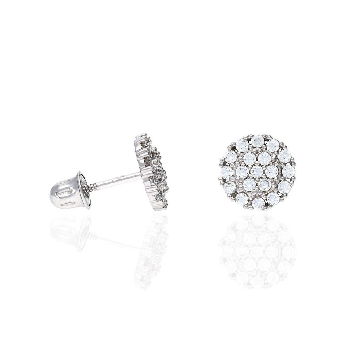 14K Gold CZ Gemstone Halo Round Cluster Screw Back Stud Earrings