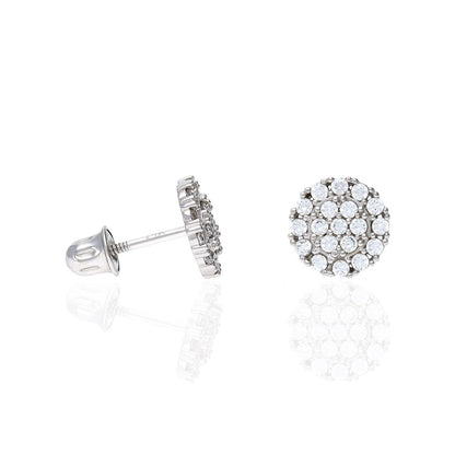 14K Real Gold CZ Gemstone Halo Round Cluster Screw Back Stud Earrings
