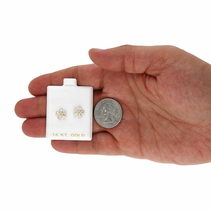 14K Yellow Gold Color Gemstone Flower Screw Back Stud Earrings