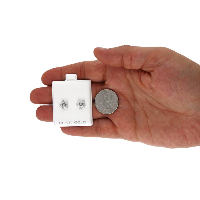 14K White Gold Color Gemstone Flower Screw Back Stud Earrings