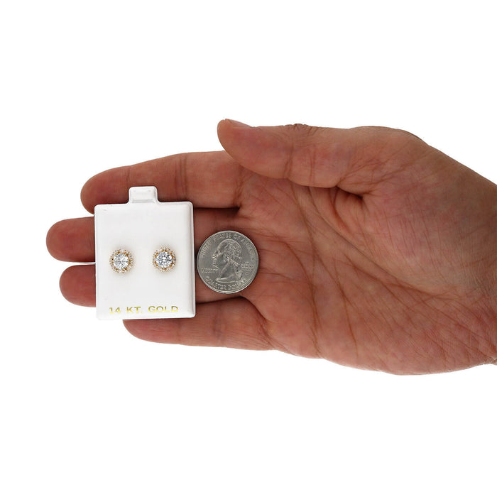 14K Yellow Gold Round And Marquise Gem Birthstone Halo Stud Earrings