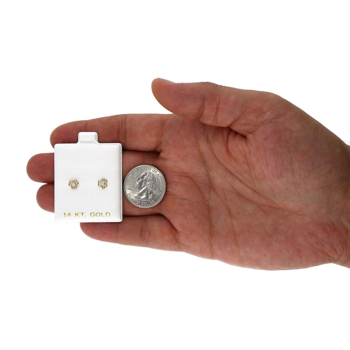 14K Yellow Gold Color Birthstone Open Flower Kids Screw Back Stud Earrings